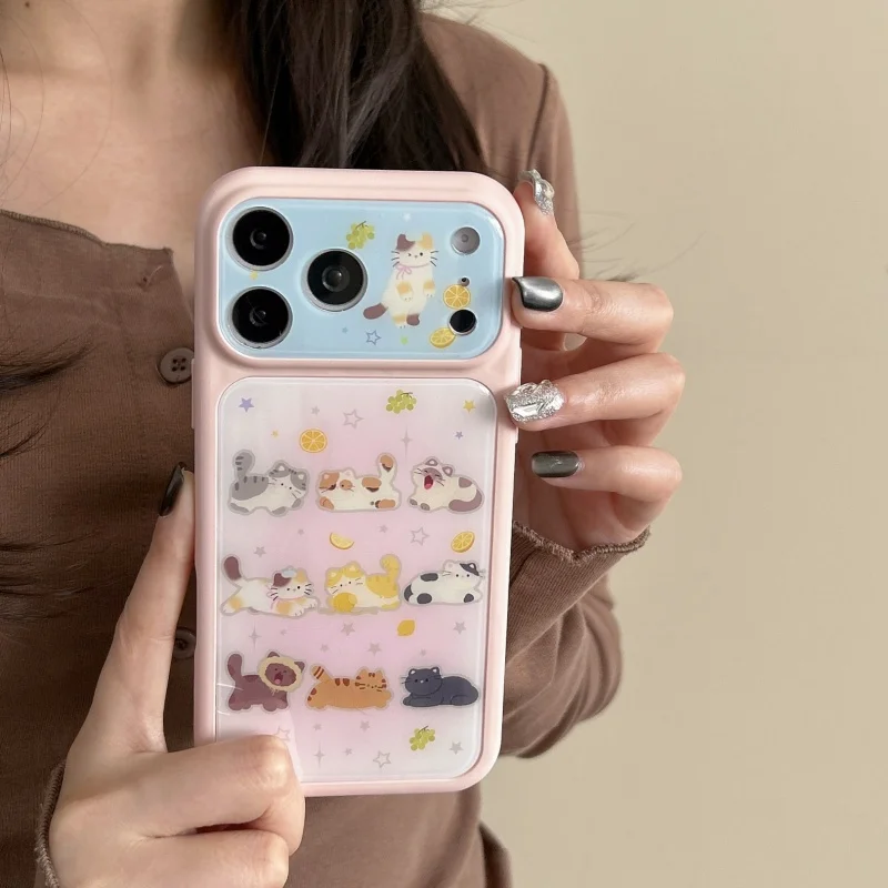 

Kawaii Cartoon Cat Phone Case For iPhone 17 Pro Max 16 Pro 15 Promax Hard Protective Cover Shockproof For Apple iPhone 16 Pro Ma