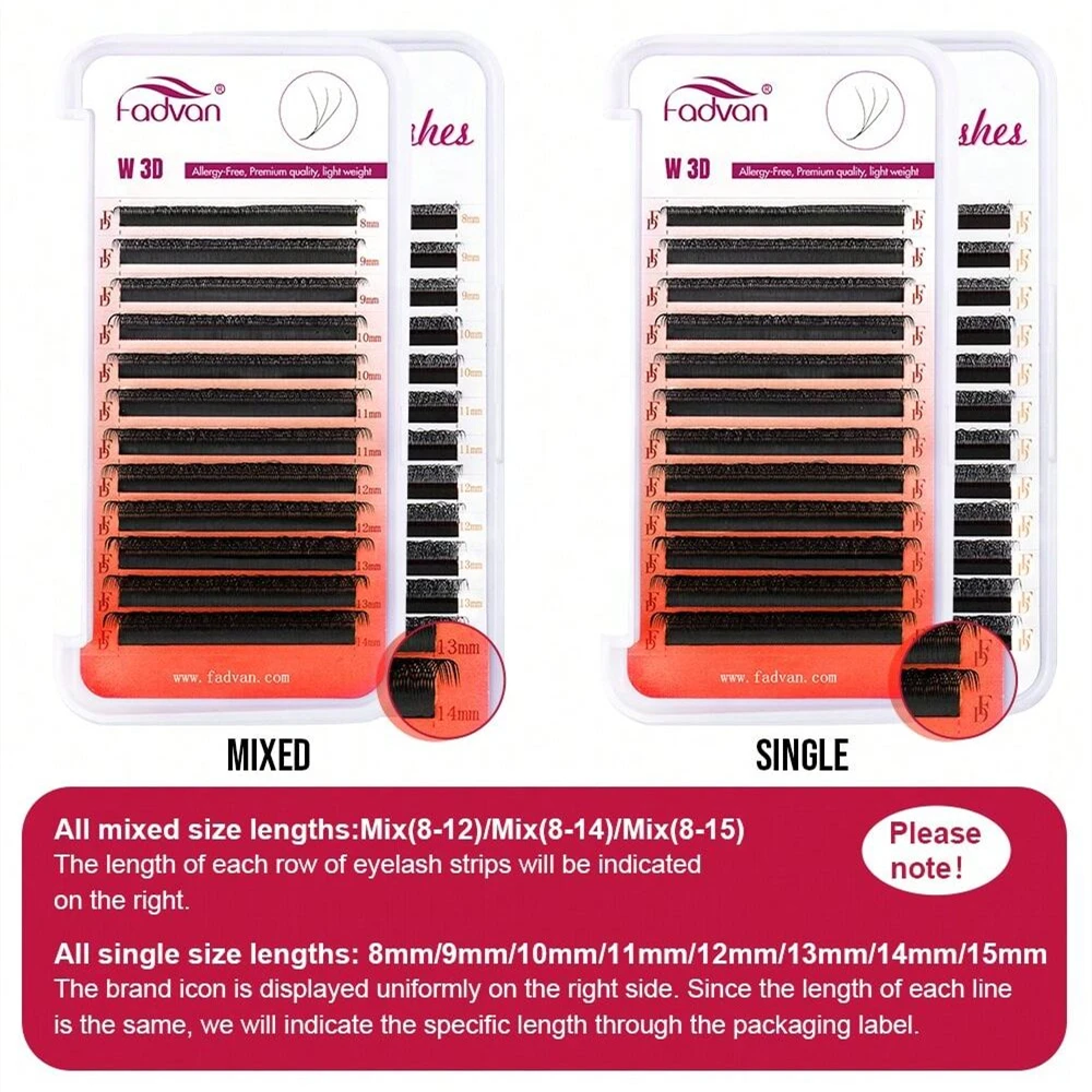 Fadvan 3D W シェイプまつげ 0.07 C/D/M カール既成ファンまつげエクステンションナチュラルソフトブラックスタイルまつげフェイクミンク個別まつげ