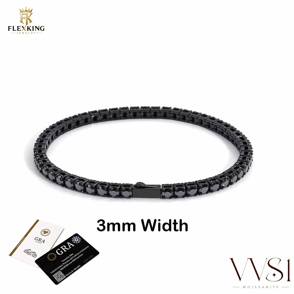 FLEXKING Hip Hop Jewelry VVS1 Moissanite Tennis Bracelet For Men Stainless Steel 3/4/5MM Square Cut Black Bracelets Wholesale