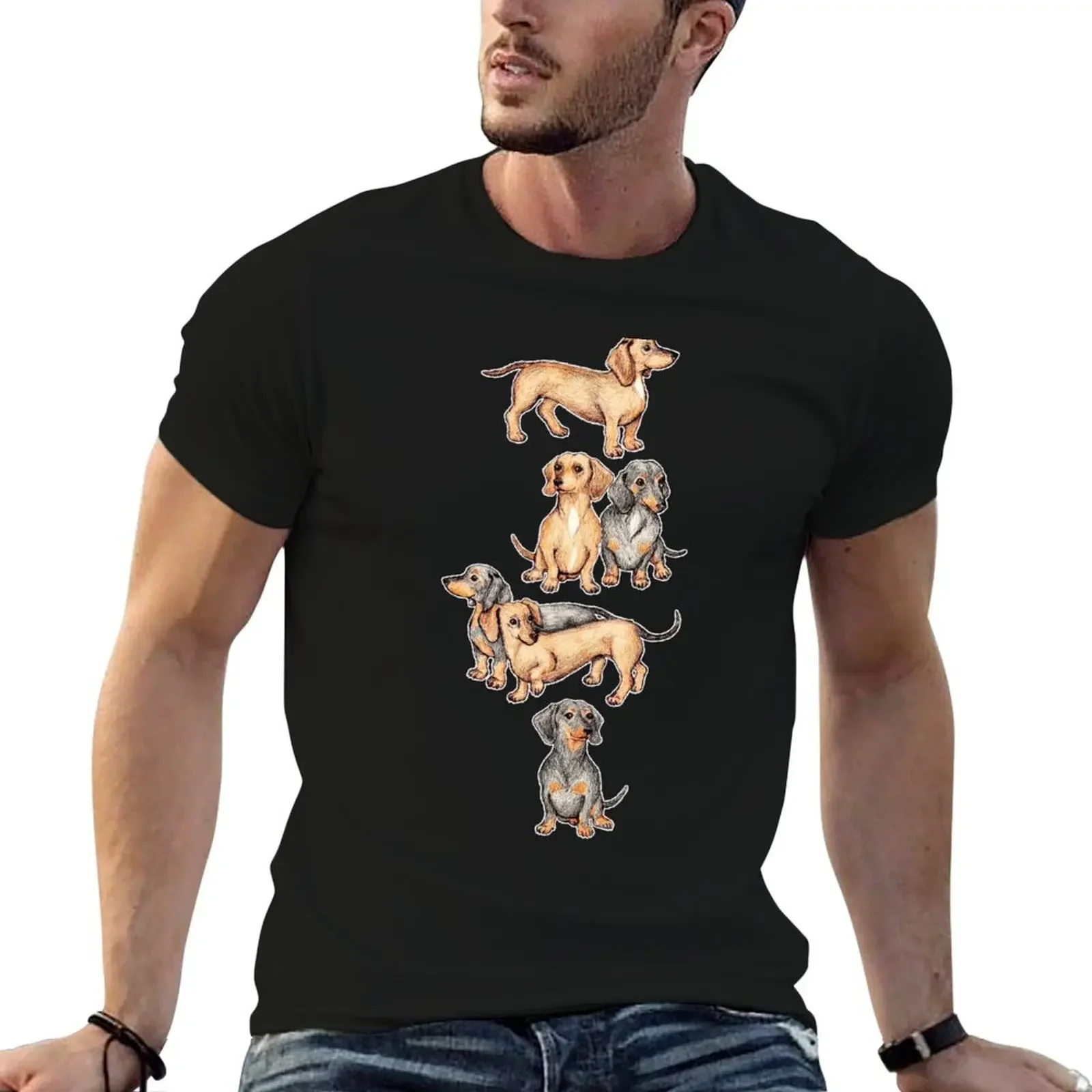 Dachshunds and Dogwood Blossoms T-Shirt man t shirt sports fans plain clothing for men