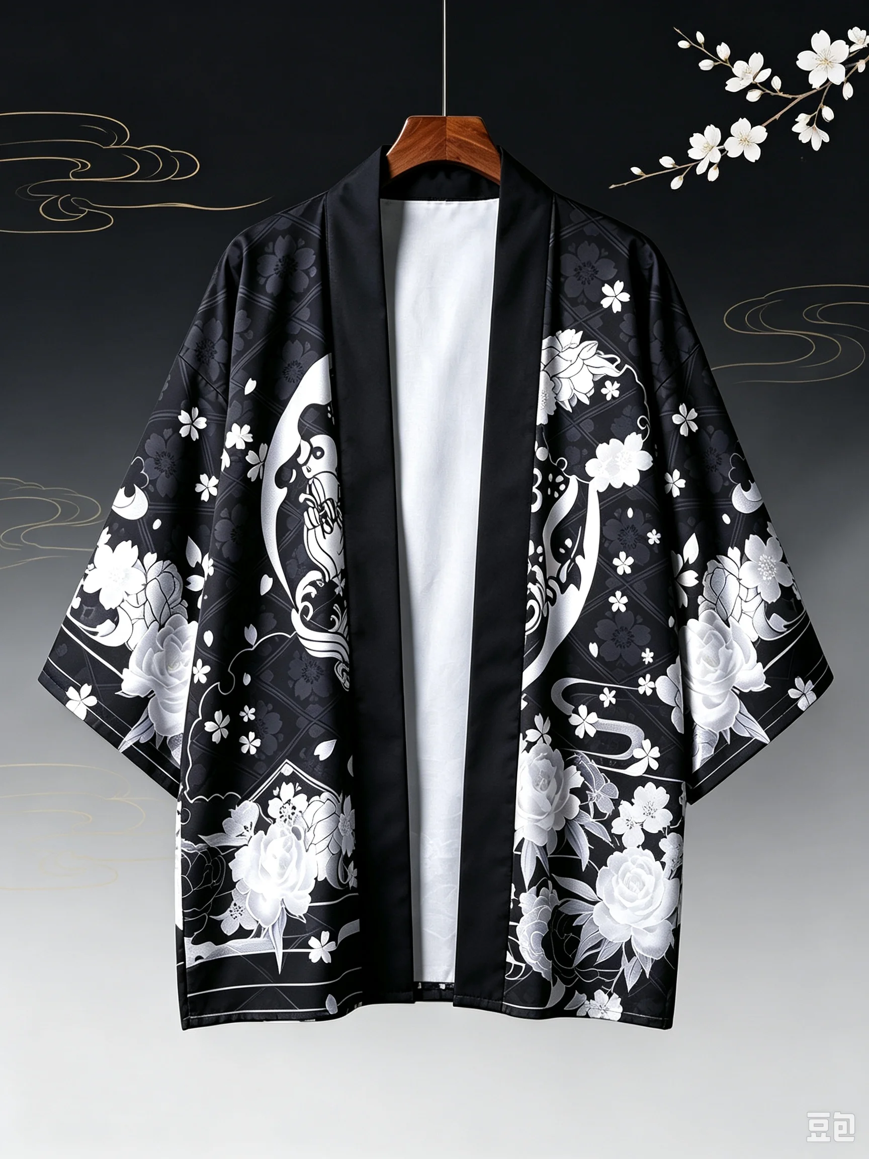 European And American men's Summer Personalized Cat Pattern Printed Cardigan Kimono Traditional Top Outdoor Casual Clothing