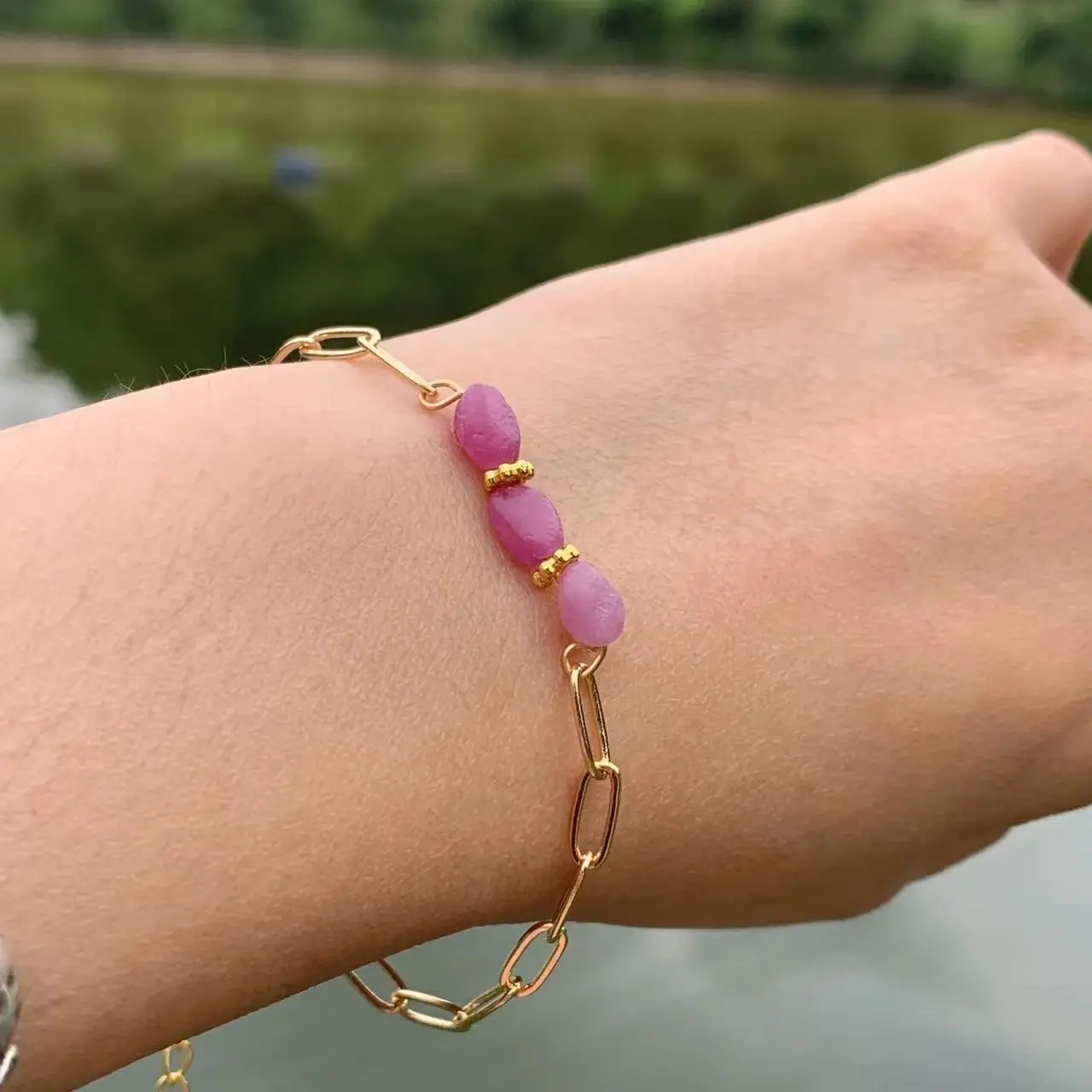 HEYYA STONE VAINTAGE Natural Ruby Bracelet Energy Healing Fine Jewelry Stone Gemstone Classic Style Cure Yoga Relief 14K GOLD