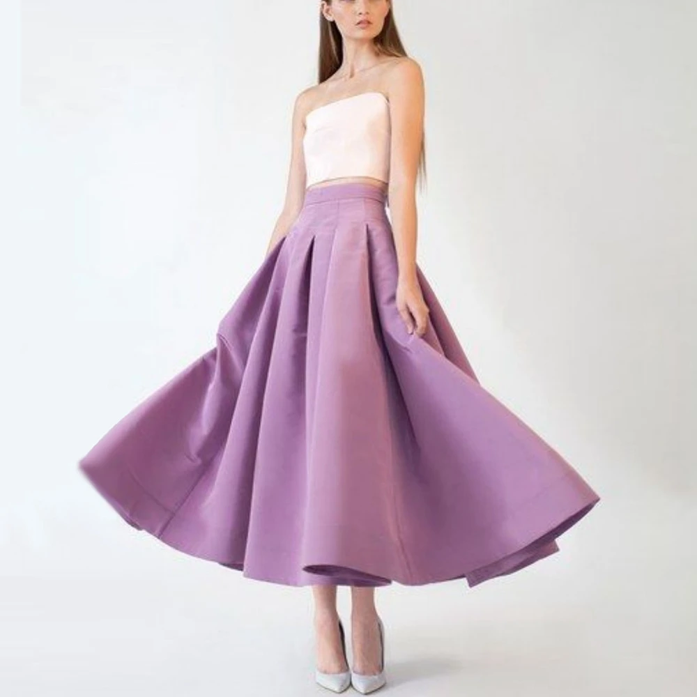 A-line Lavender Ruffled Simple Skirt Custom Made Satin Skirts Ever Pretty Free Shipping Woman Clothes With Zipper