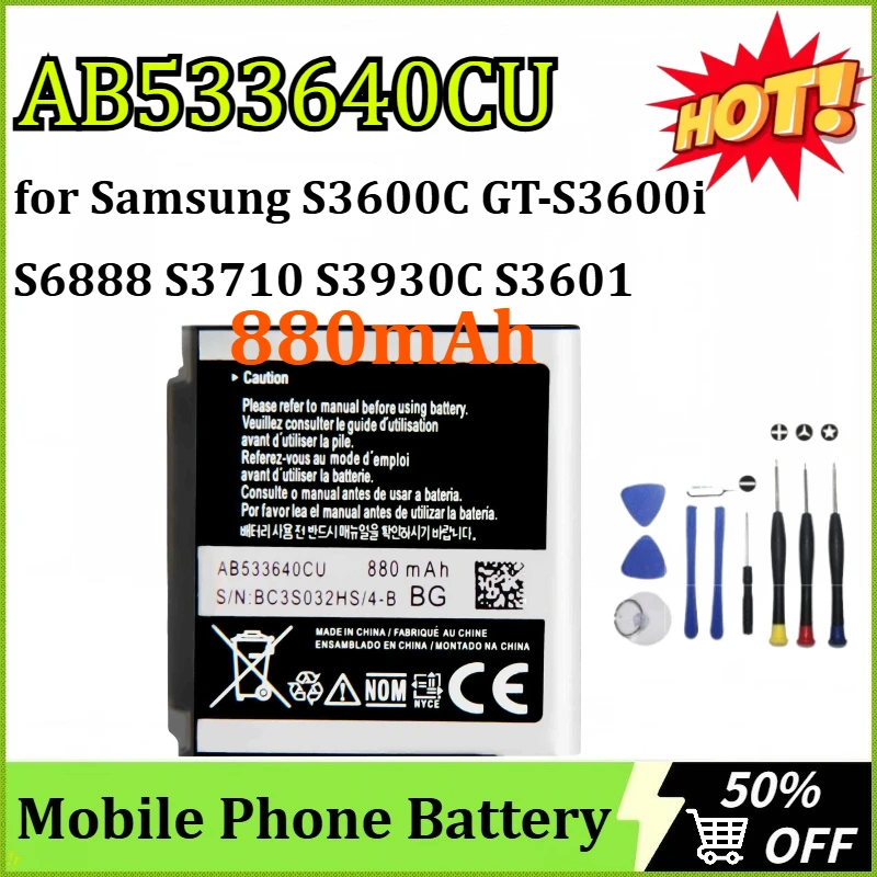 

НОВЫЕ аккумуляторы для мобильных телефонов емкостью 880 мАч AB533640CU для Samsung S3600C GT-S3600i S6888 S3710 S3930C S3601 S3601C S5520 S569 + инструменты