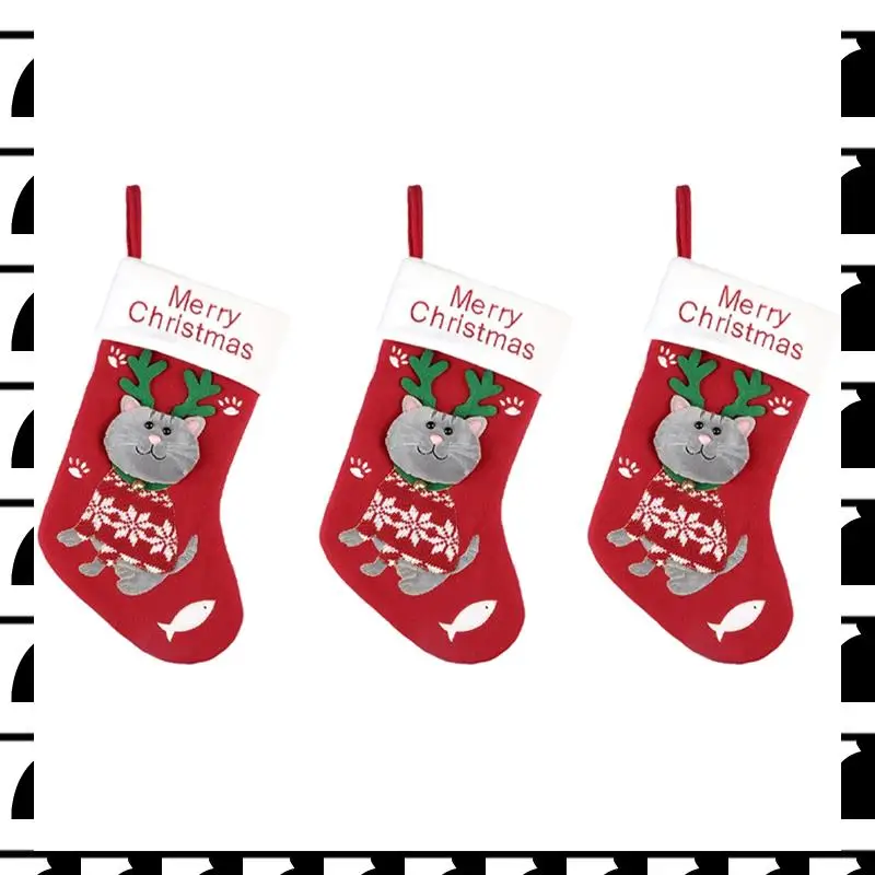 

A44U Cat And Dog Christmas Stockings Pendants Cute Cartoon Christmas Stockings Gift Bags Christmas Decorations