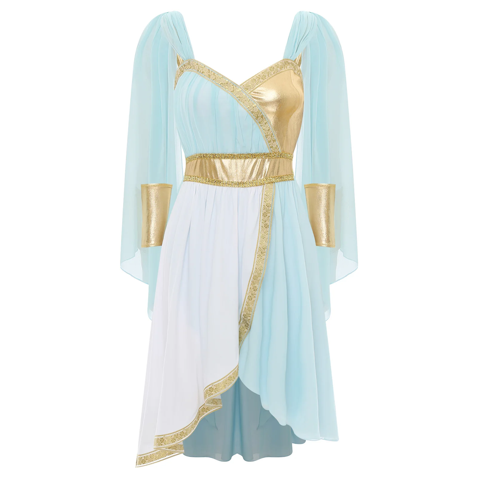 Women Halloween Ancient Greek Roman Goddesses Queen Princess Cosplay Costume Sleeveless Cape Dress Church Choir Worship Toga