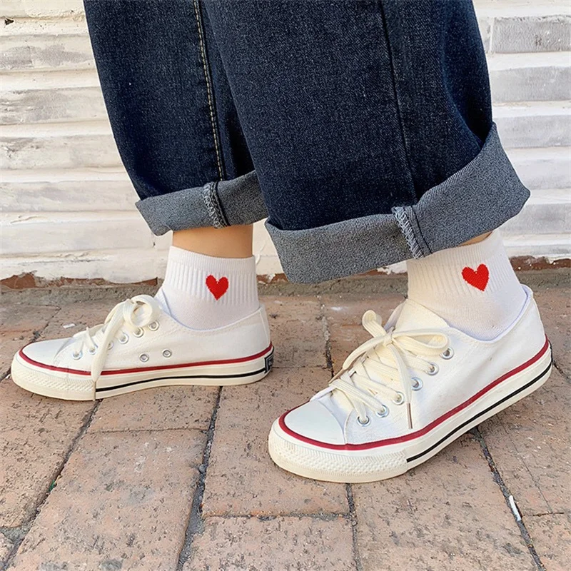 5 أزواج من الجوارب القطنية القصيرة Harajuku الجدة الحب القلب نمط الجوارب الهيب هوب بلون لطيف الجوارب #4