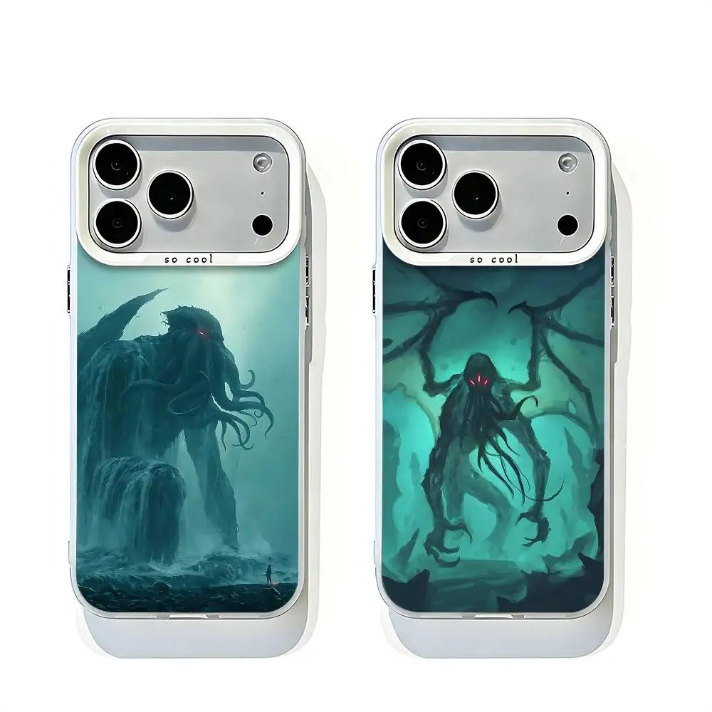 Cool Cthulhu White Matte Large Lens Frame Cover For iPhone 12 11 14 13 17 16 15 Pro Max Mini Plus E