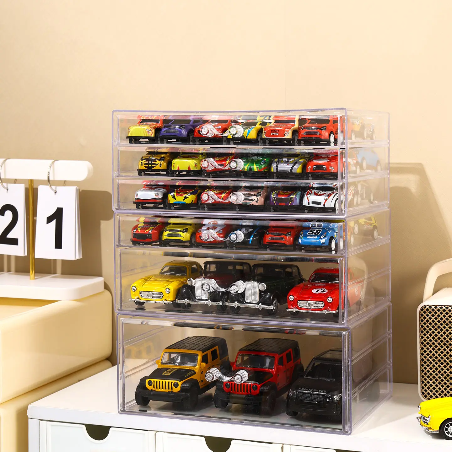 1pc Transparent Acrylic Toy Car Display Box Drawer Matchbox Toy Car Storage and Organizing Box Jewelry Organizer