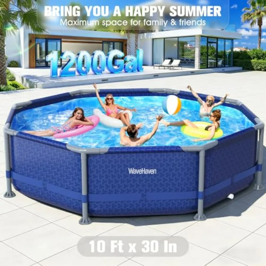 Above Ground Pool for Outdoor Backyard Use, Steel Frame, Blue, 10ft x 30in Round Family Pool with Easy Setup, 1200 Gallon Capac
