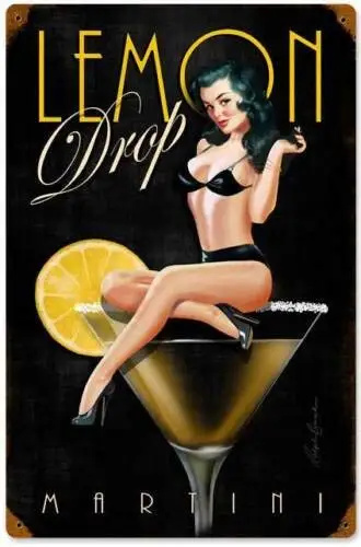 Vintage Style Metal Tin Sign 8x12inch Pin Up Girl Lemon Drop Martini Bar Metal Tin Sign Home Kitchen Cafe Office Wall Decor sign