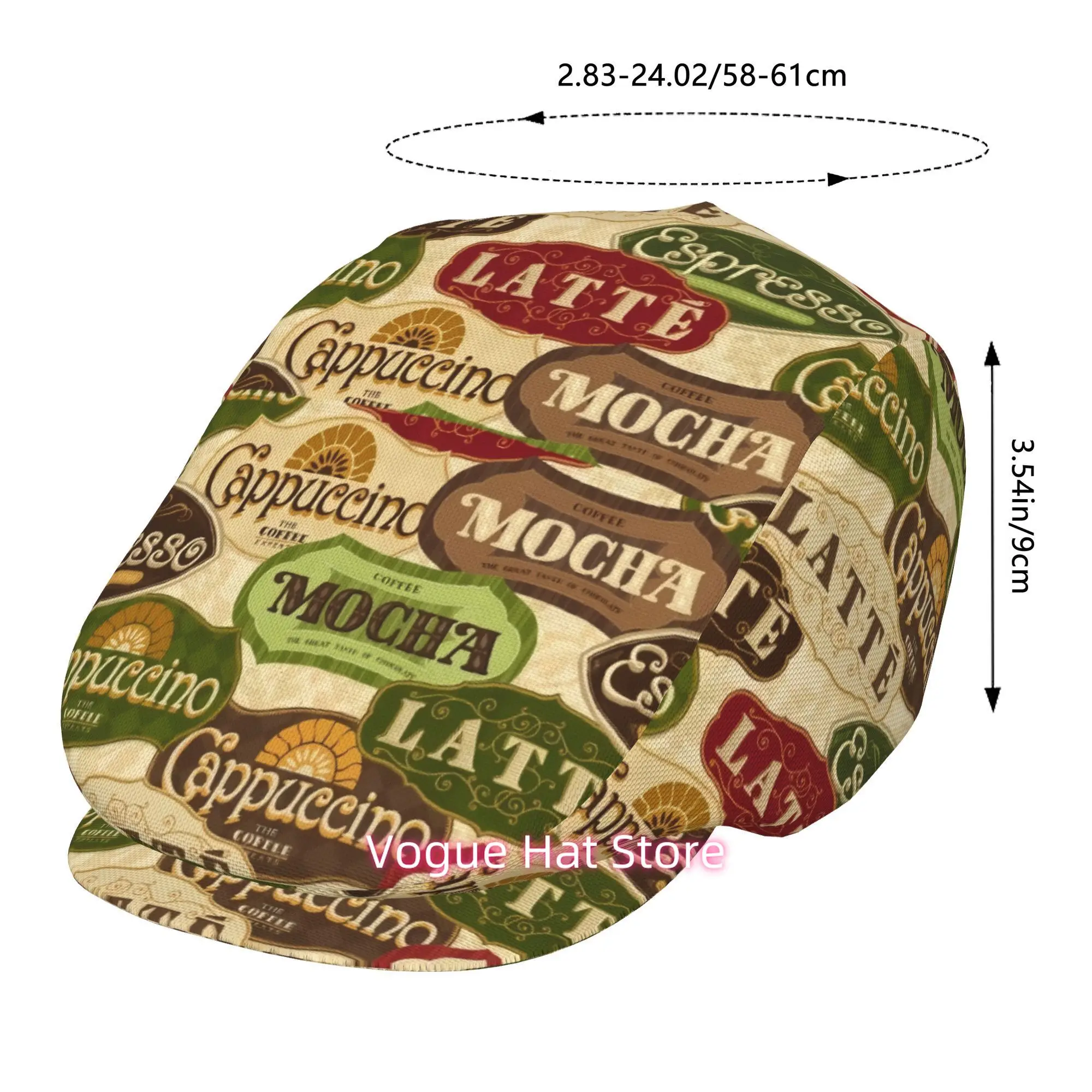 1pc Coffee Label Sticker All-over printed beret,  newsboy cap, unisex, a must-have fashion accessory for outdoor leisure activit