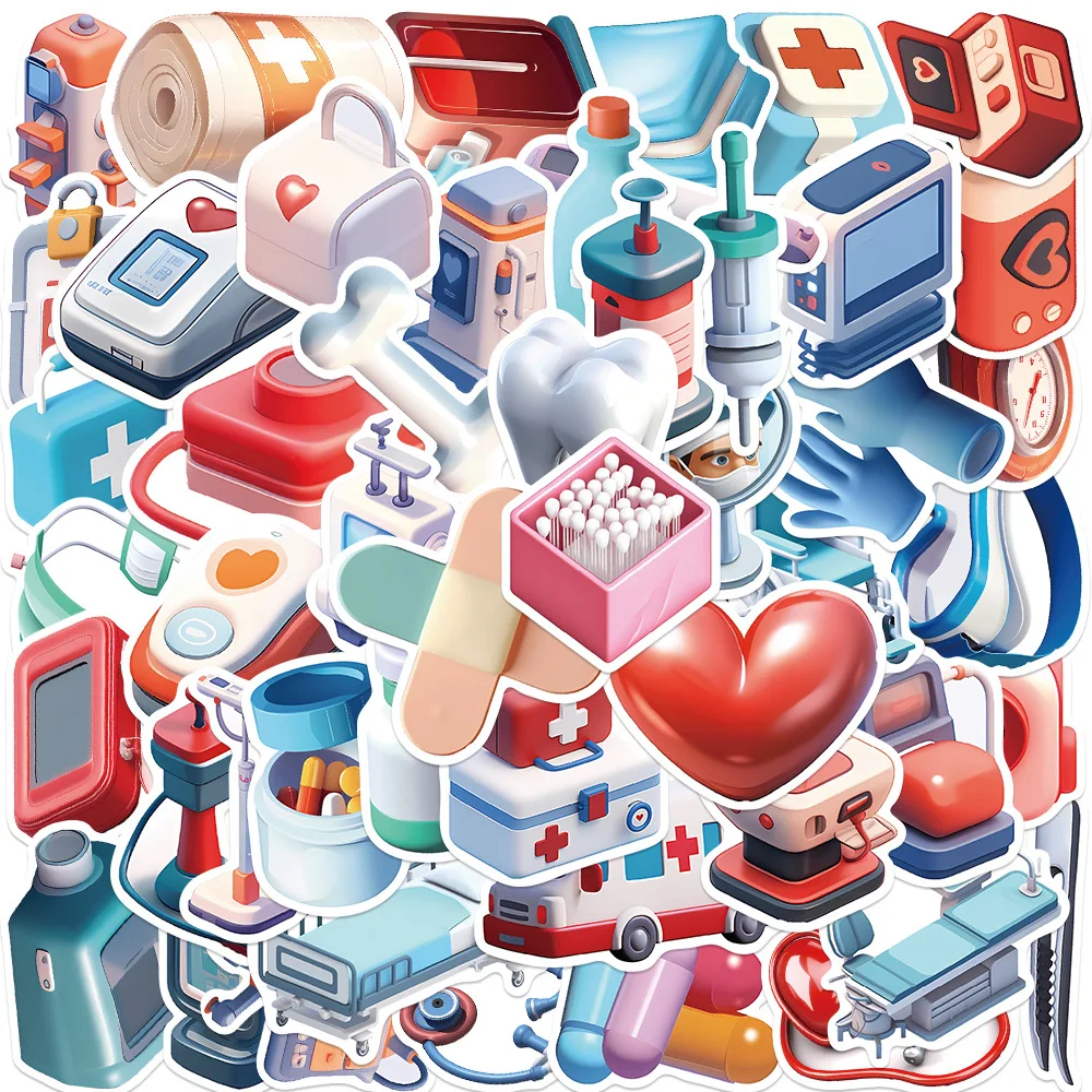 10/30/50PCS Cartoon 3D Medical Devices Stickers For Notebook Laptop Suitcase Stationery Phone PVC Waterproof Decal DIY Toys Gift