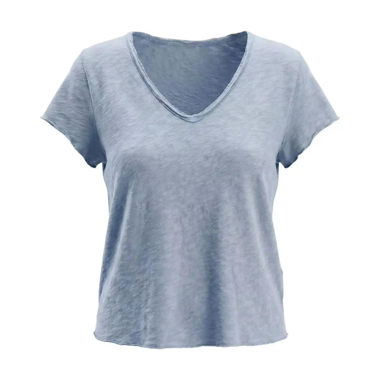 AM niche design V distressed casual T-shirt, fashionable V-neck frayed short sleeve design, suitable for girls to wear women t s