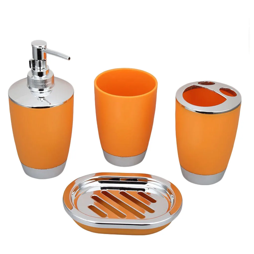 4pcs Bathroom Accessory Set PP Plastic Bathroom Suit Cup Toothbrush Holder Soap Dish Dispenser Kit