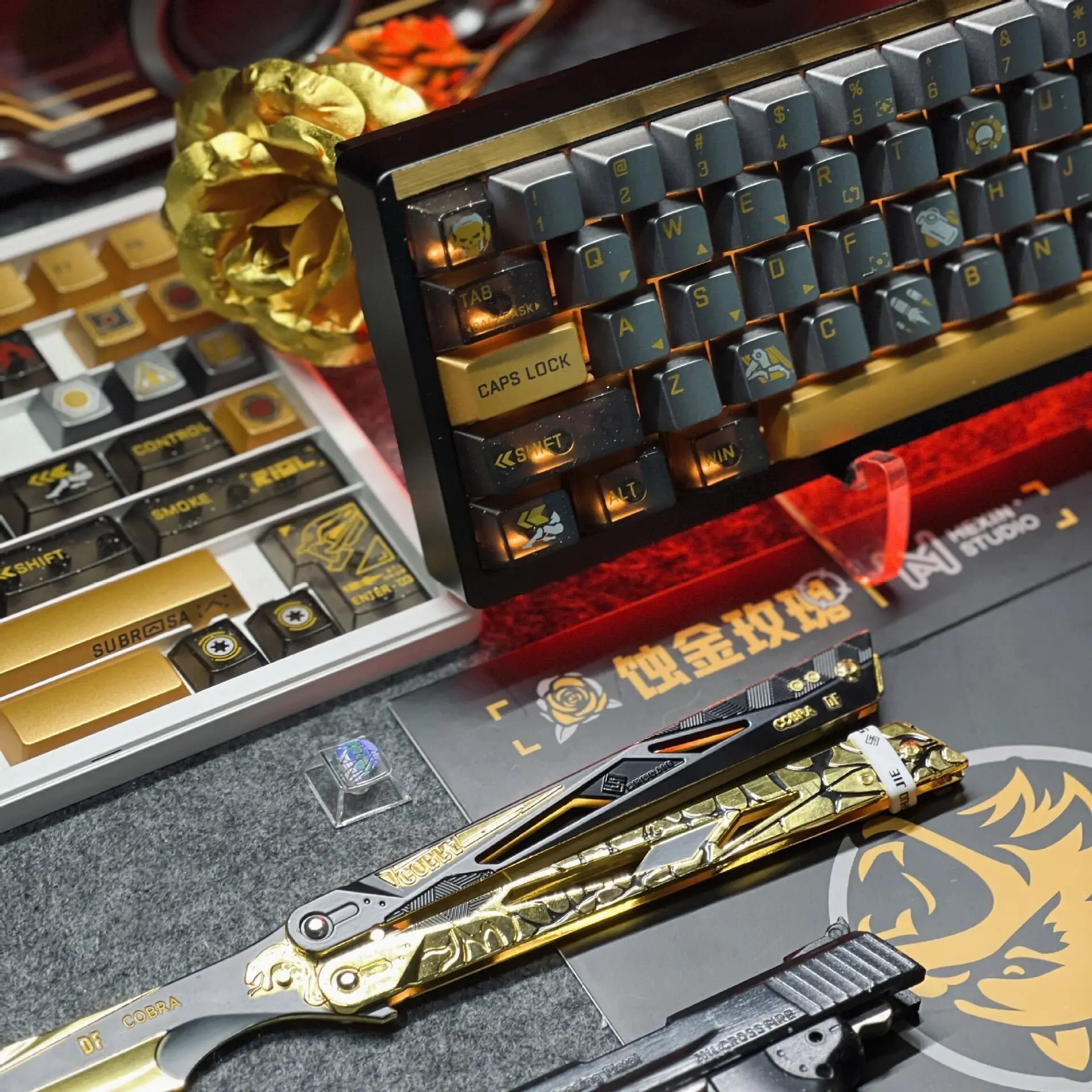 Custom Brand New Sealed Crimson Wolf Theme Gilded Rose Metallic Texture Keycap for Mechanical Keyboard Gift