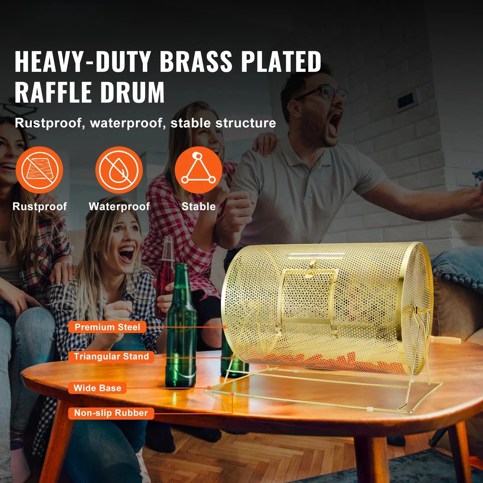 Raffle Drum 12/16/22 inch Transparent/Brass Plated Ticket Spinning Cage Holds 10000 Tickets or 300 Ping Pong Balls