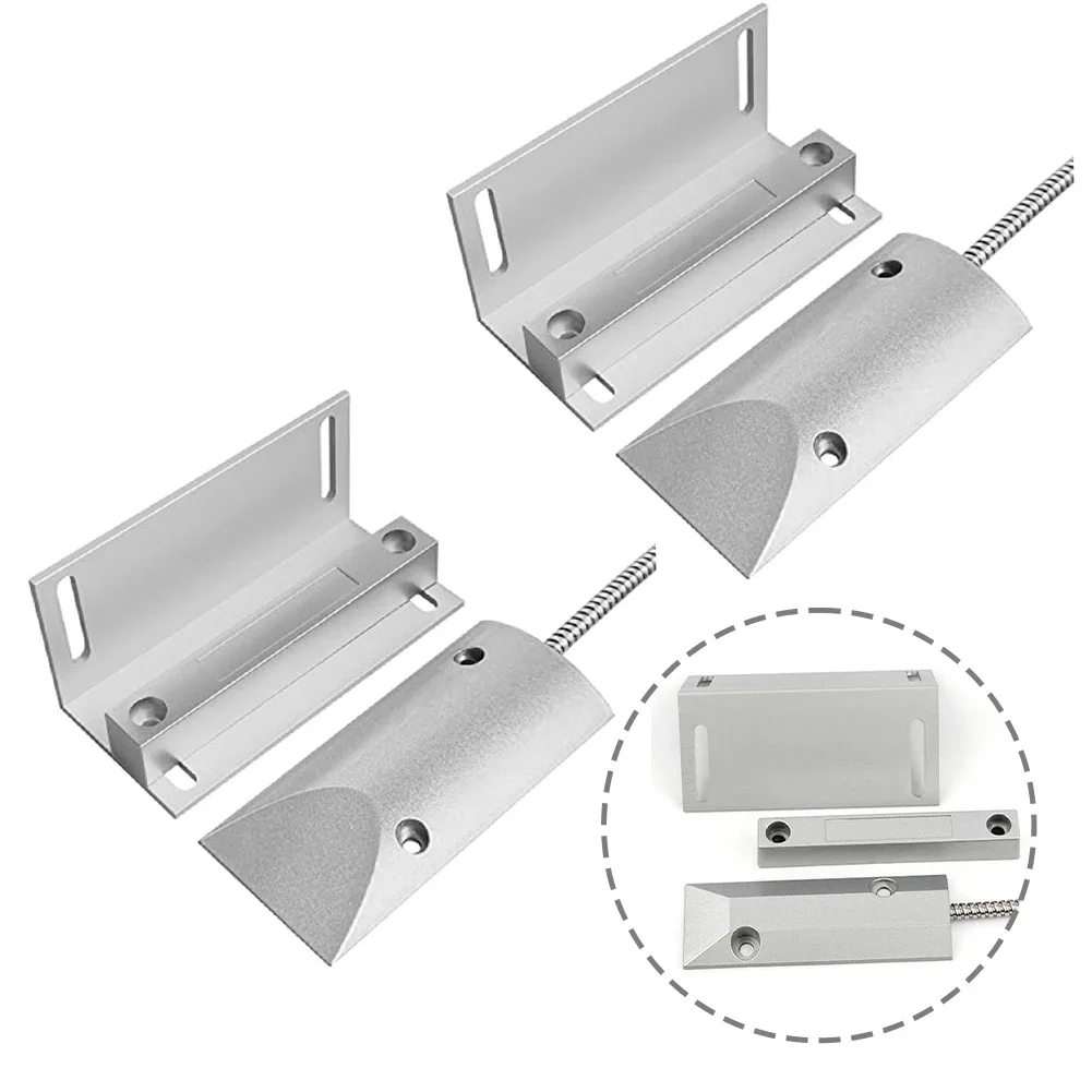2 Sets Wired Magnetic Garage Door Contact Switch Alarm Sensor With Adjustable Bracket For Rolling Shutters And For-Gates