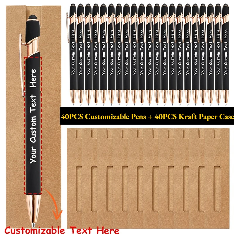 40 sets aanpasbare metalen balpennen set kraftpapier etui gegraveerd met namen bedrijfswebsites voor verjaardagscadeaus