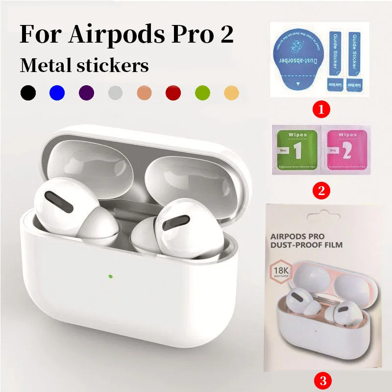 สำหรับ Airpods Pro 2สติกเกอร์ฝุ่นอุปกรณ์เสริมหูฟังโลหะสติกเกอร์สำหรับ Apple Airpod 3 Pro 2รุ่นป้องกันฟิล์ม