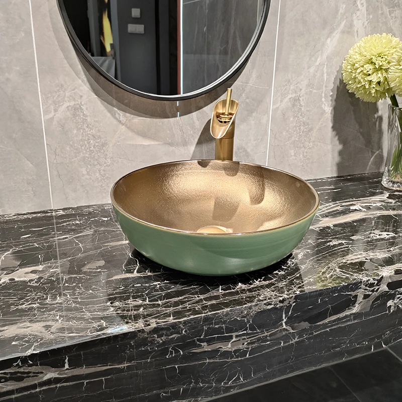 

Легкий роскошный стиль, настольная раковина, металлическая глазурь, керамический умывальник, синий умывальник для ванной комнаты, открытый балкон