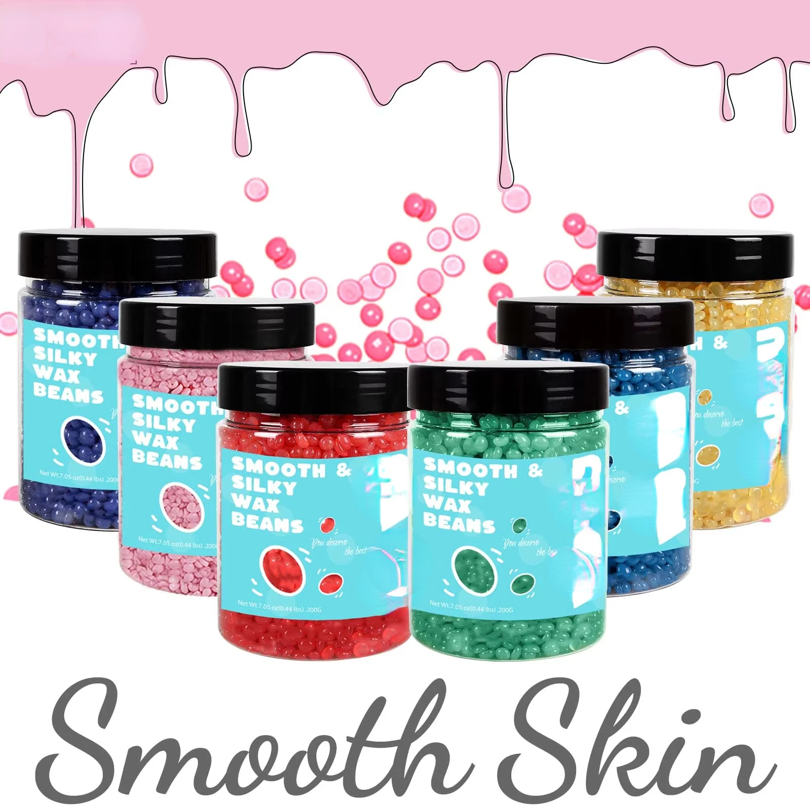 Wax Beads 200g(7.05oz) Bottle Hair Removal Hard Wax Beans Hot Waxing Beeswax for Wax Heater Painless for All Hair&Skin Wax paper