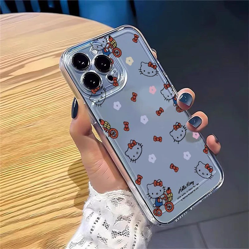 Japão hellokitty bonito kt gato arco vermelho caso de telefone para iphone 14 12 13 11 15 16 pro max xr 8 plus sílica gel y2k capa dos desenhos animados