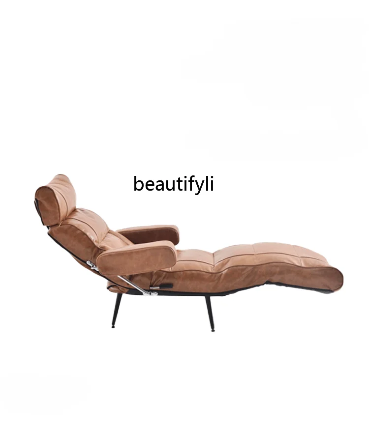 

High-Grade Genuine Leather Chaise Longue Lazy Sofa Single First Layer Cowhide Foldable Leisure Chair