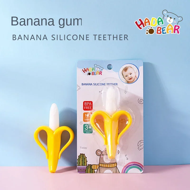 Baby banana gutta percha grinding stick chewing food silicone fruit gutta percha baby training toothbrush.