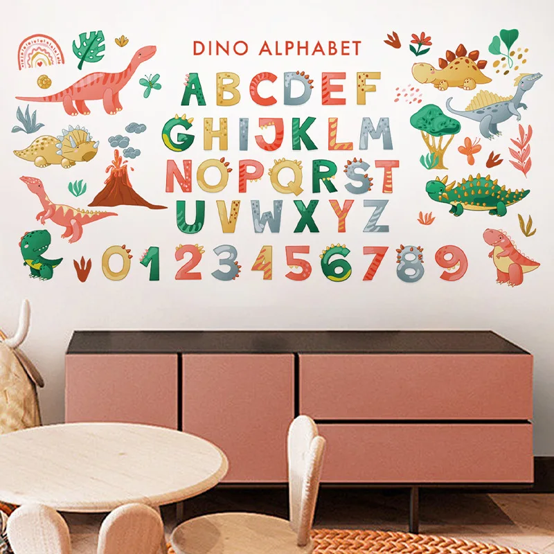 1 Piece Dinosaur Numbers Letters Wall Stickers Room Bedroom Kids Cartoon Style Theme Decoration