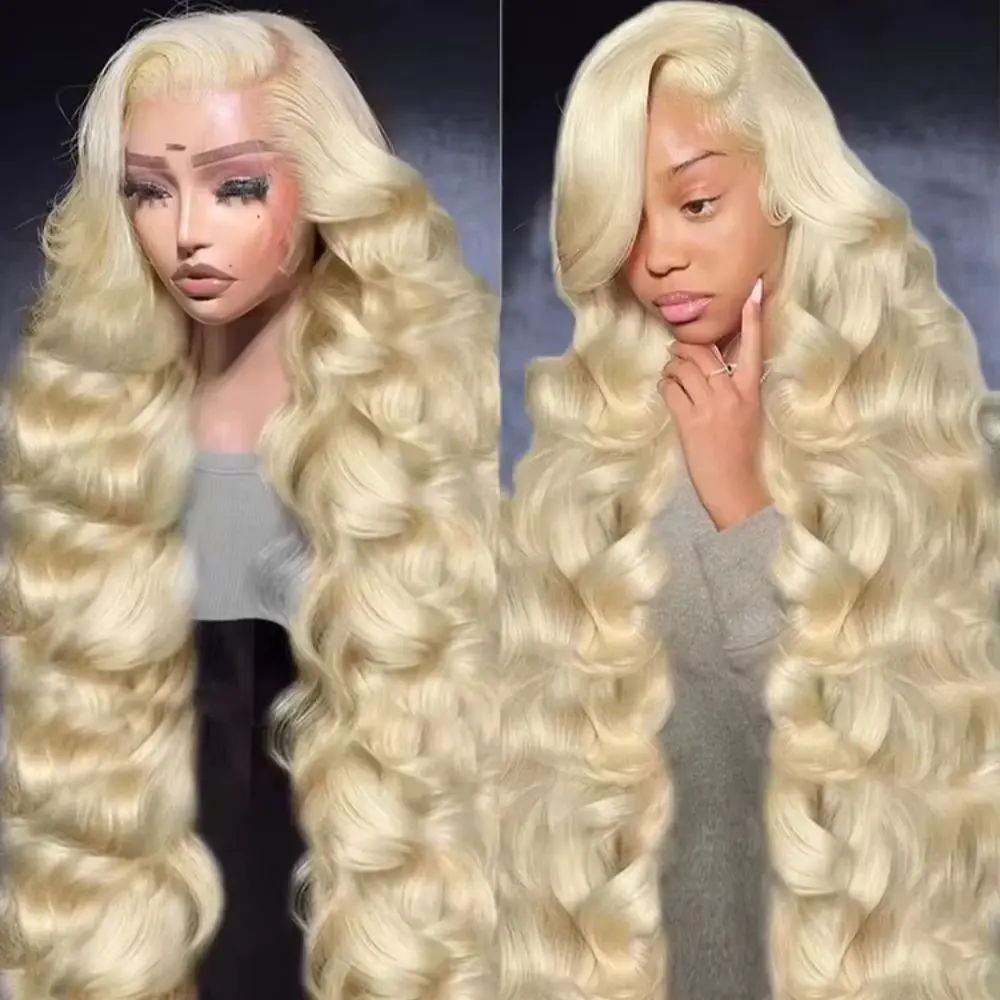 Body Wave 40 46 Zoll 613 Blond Gefärbt 220% Dichte 13x4 13x6 Full Frontal HD Transparente Spitze Echthaarperücken für Frauen