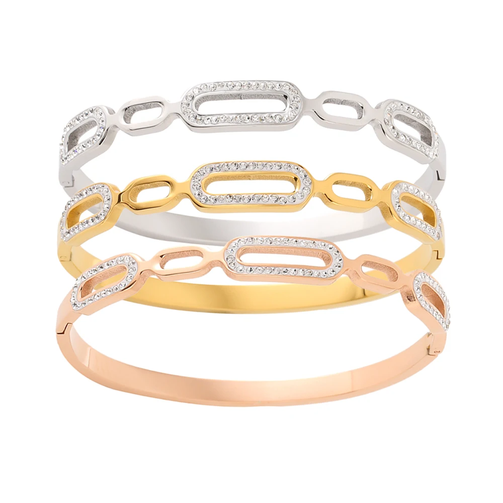 Women's High-Quality Stainless Steel Bracelet with Hollow out Zircon Design Exquisite Jewelry Gift