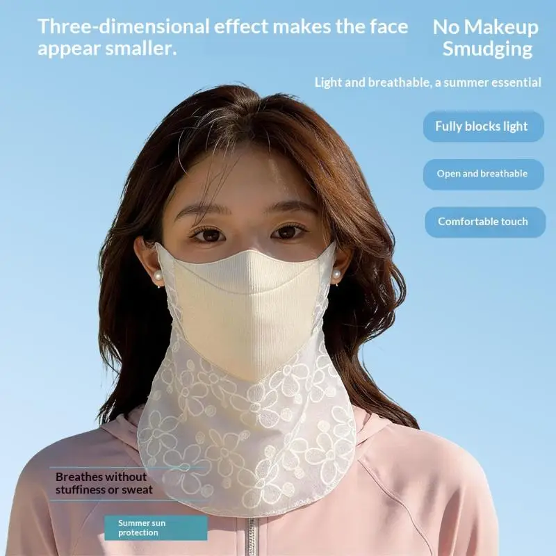 New 3D Sunscreen Mask For Women Girls Ice Silk Opening Breathability Flower Pattern Summer Outdoor Sunscreen Mask