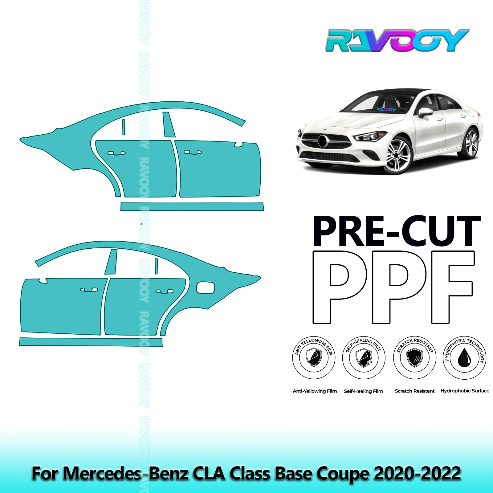 

For Mercedes-Benz CLA Class Base Coupe 2020-2022 8.5mil Pre-Cut PPF Door & A/B Pillar Kit TPU Paint Protection Film Set