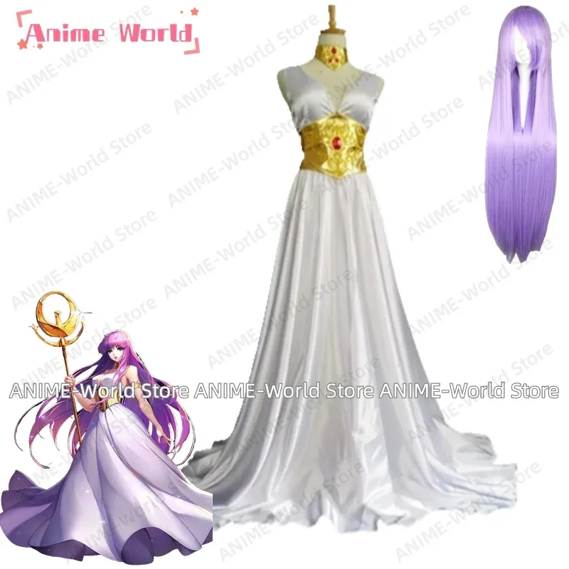 

《Custom Size》Saint Seiya The Lost Canvas Sasha(Athena) Cosplay Costume White Dress with Accessory