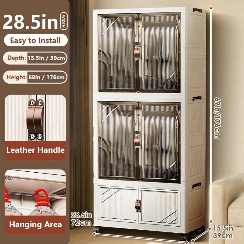 

Multi-Layer Foldable Wardrobe for Kids, Double-Door Storage Cabinet and Organizer, Suitable for Home Storage and Children's Room