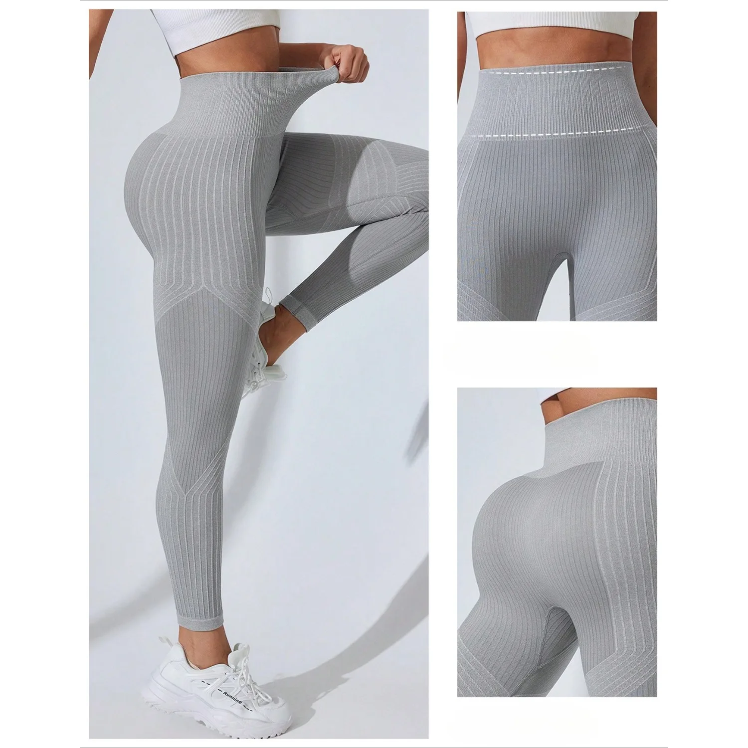 Seamless Women's Gym Striped Sports Pants High Waisted Hip Lifting Tight Knit Yoga Pants Fitness Exercise Sports Yoga Leggings