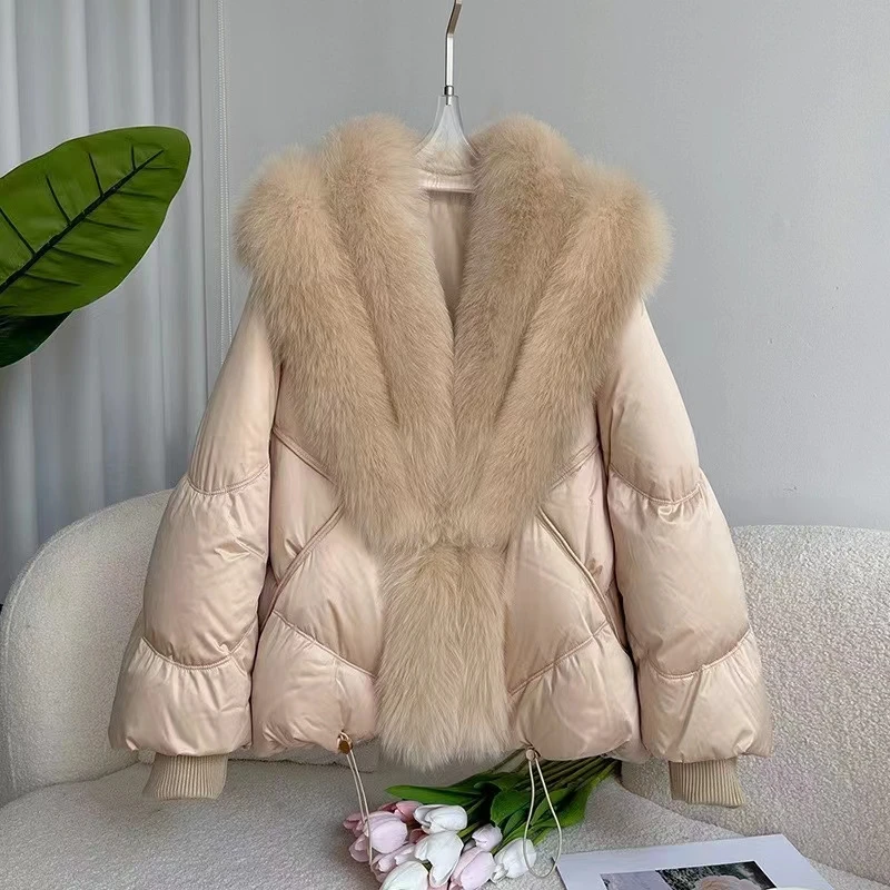 Heißer Verkauf neuer Stil Fuchs Pelz kragen weiße Gänse daunen Futter Winter Daunen jacke Pelzmantel High-End-Modell für Frauen