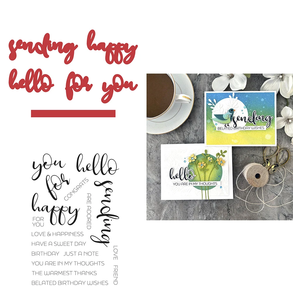 Sending Happy Hello for You Words Diecut HAVE A SWEET DAY Sentiments Clear Stamps for DIY Scrapbooking Decor Paper Album Crafts