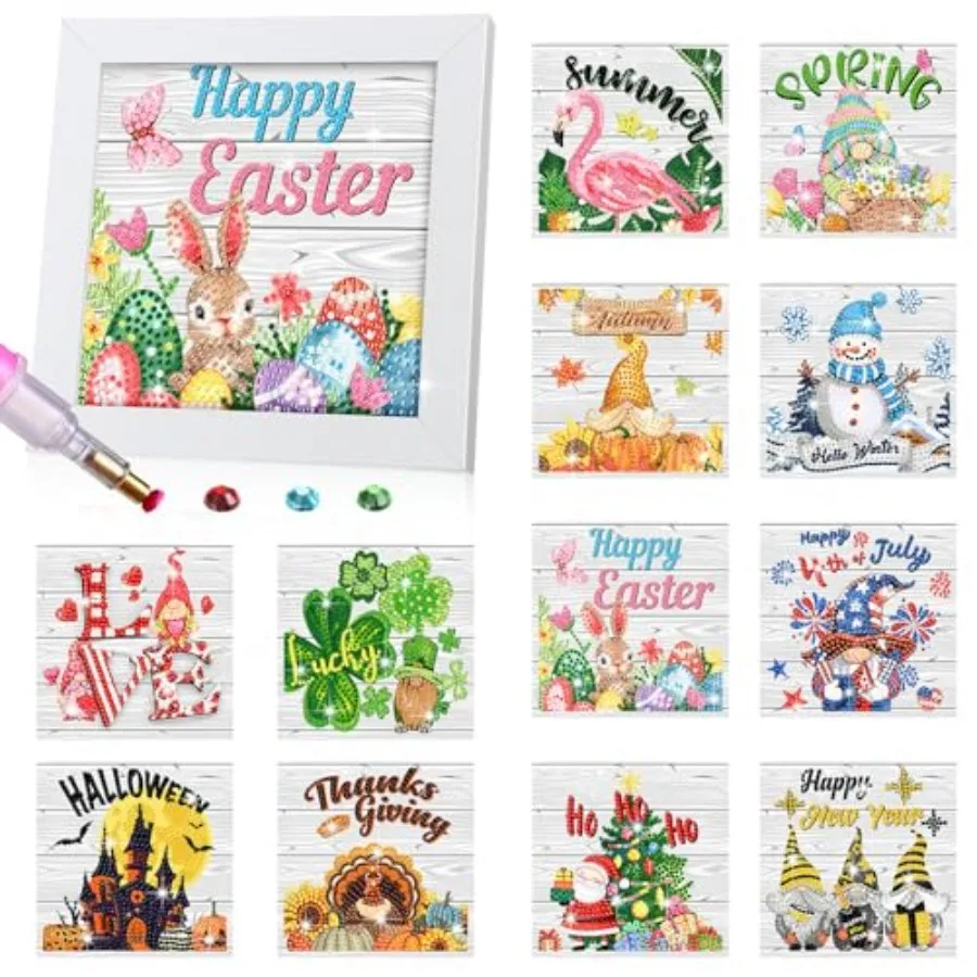 

Набор из 13 сменных праздничных мини-наборов для алмазной вышивки для взрослых, 5D сезонный алмазный календарь на 2026 год с рамкой для Холи