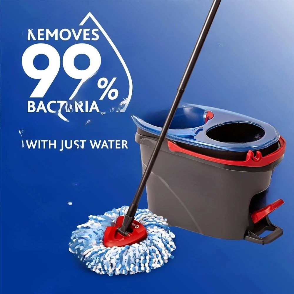 

Система очистки пола из микрофибры, вращающаяся швабра и ведро с 3 дополнительными стержнями, серая