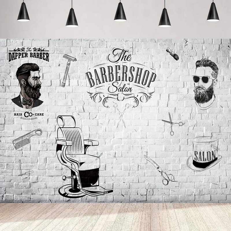 Barbershop Party Theme Photography Backdrop Hair Salon Tools Set Picture Hairstylist Shave Background Birthday Party Decor