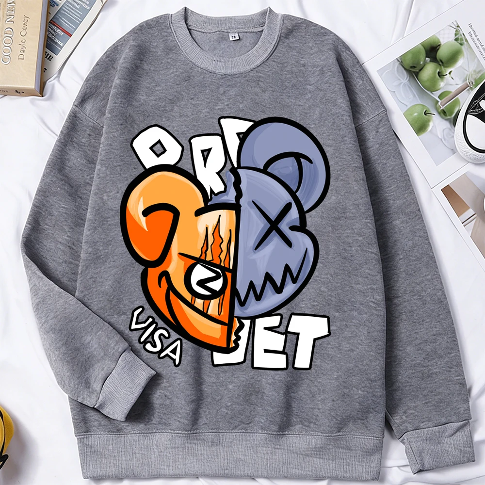 

Мужская толстовка с двумя эмоциями мультяшных медведей, флисовая свободная повседневная одежда с длинными рукавами, осенняя мужская рубашка без капюшона с круглым вырезом