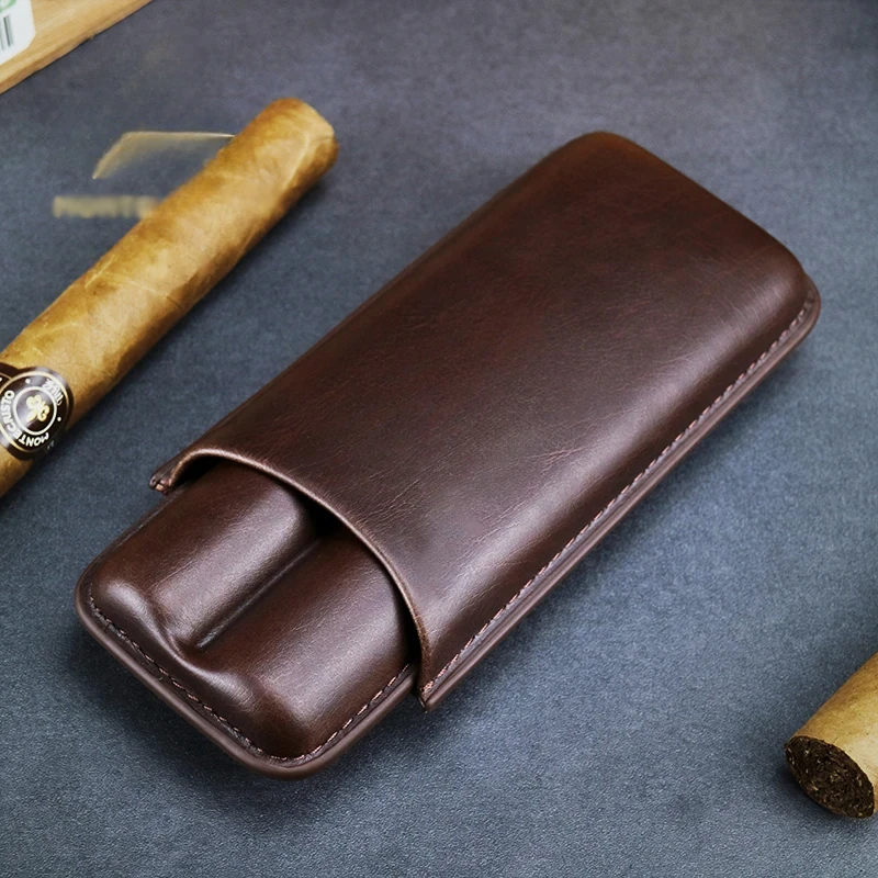 Cigar Leather Cigar Travel Case, Cigar Holder, 2 Tube, Carrying Case, Humidor Accessories