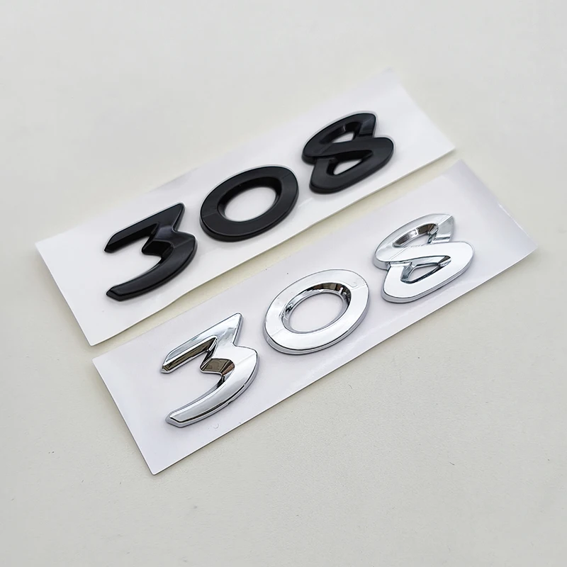 New 3D ABS Chrome Black Logo 308 Emblem Letters Sticker Car Rear Trunk Badge for Peugeot 308 SW GT Line GTI T9 T7 P5 Accessories