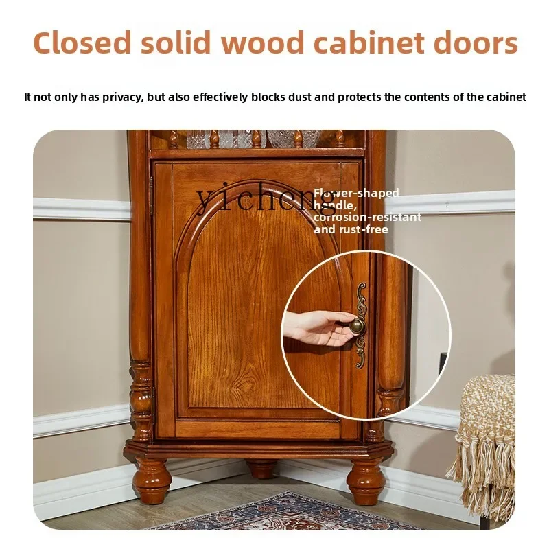 v2  American solid wood corner cabinet triangular living room corner rack storage locker living room decoration