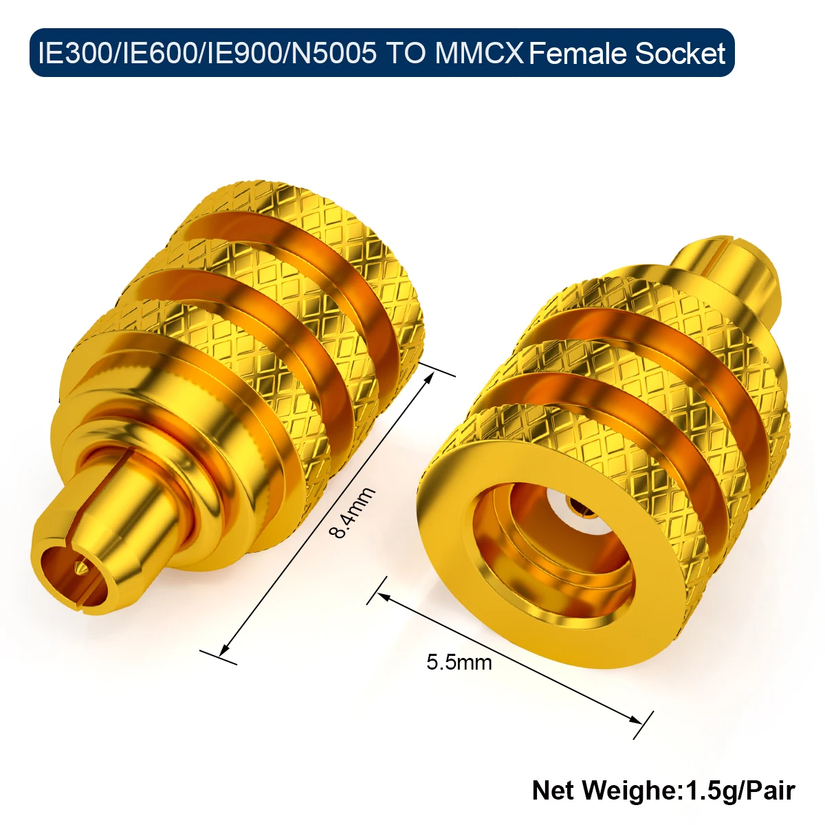 Gold wheel 0.78ear/ie300/ie900/IPX/A2DC/ie400 to MMCX female seat conversion head