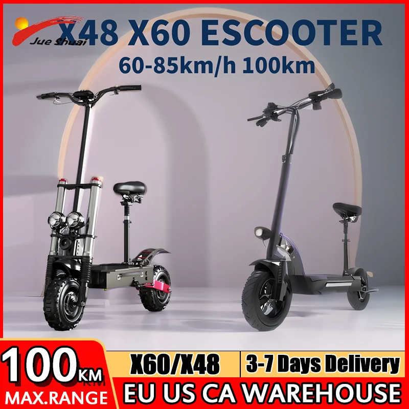 Dual Shock Absorption Electric Scooter X48 X60 48V 72V Strong Lithium Battery 100KM Long Range Scooter Electric with Seat