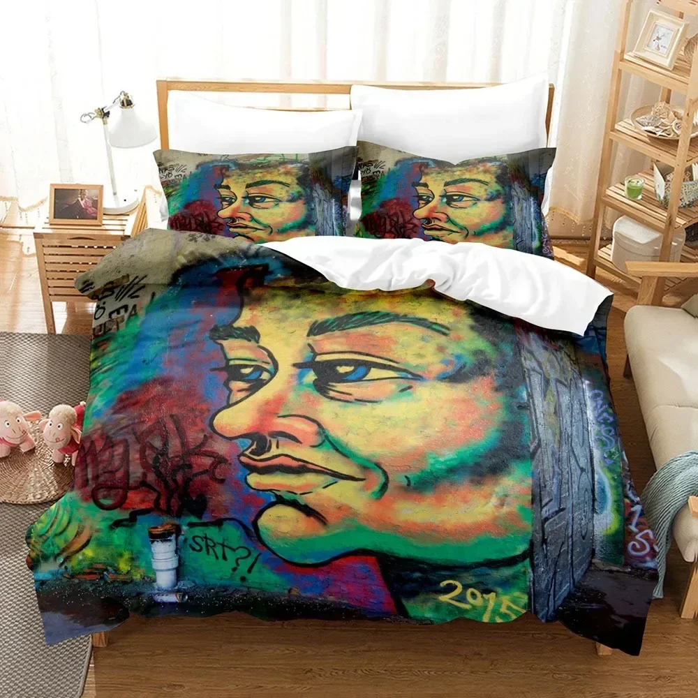 Graffiti Duvet Cover Set King Queen Size Kid Boys Youth Modern Wall Urban Street Art Painting Polyester Bedding Set Pillowcases