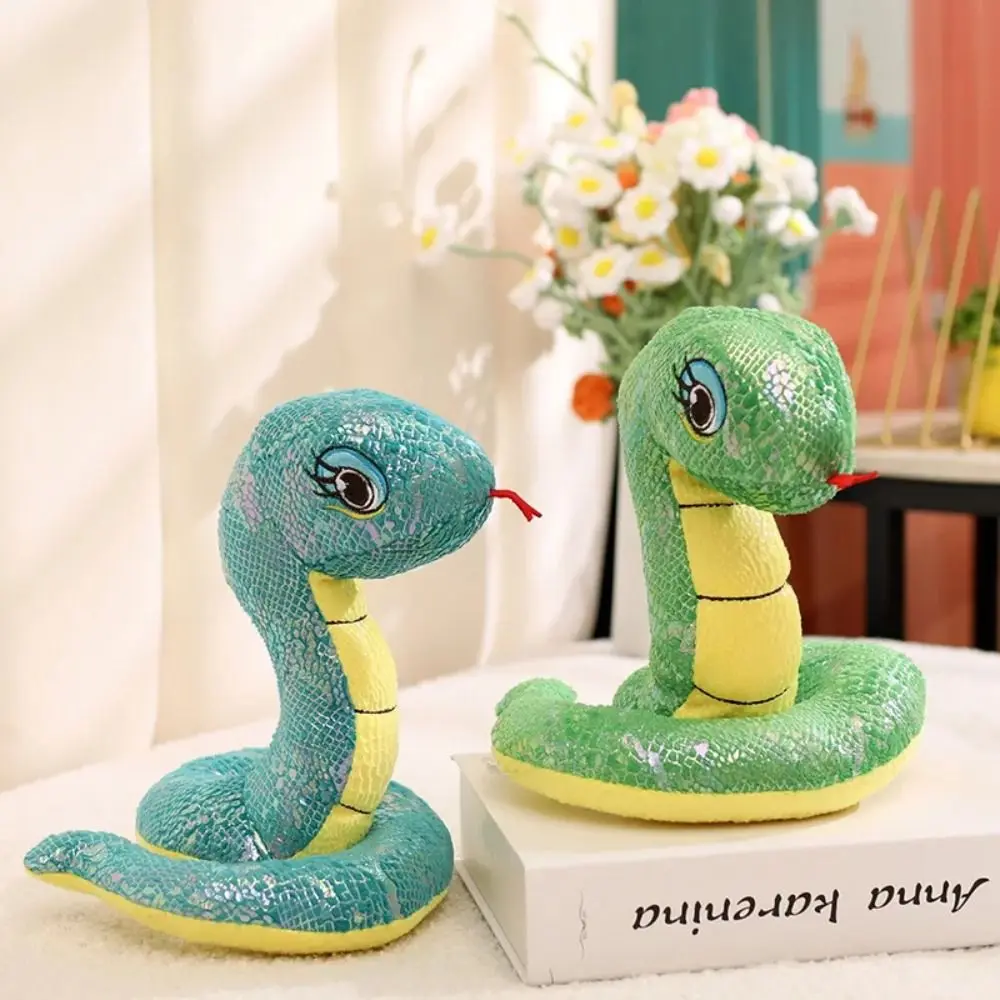 

Sequin Fabric Year Of The Snake Plush Toys Chinese Simulated Snake Year Mascot Doll 20cm Soft Sequined Snake doll Xmas Gifts